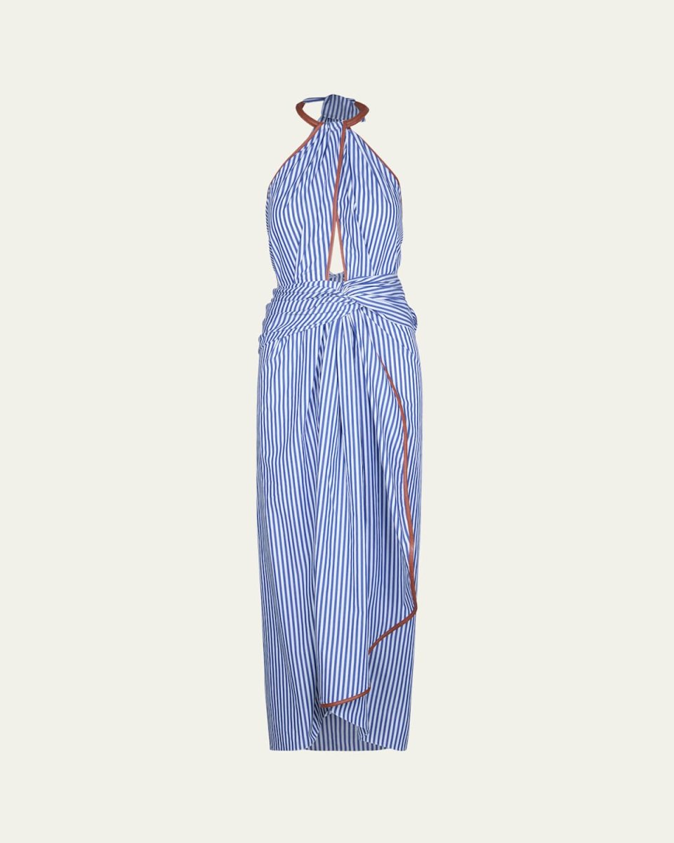 Centro Del Cielo Striped Halter Ankle Dress